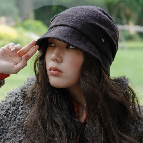 JOJOKUR 2026秋冬新品咖啡色褶皱渔夫设计师风格复古百搭小众帽女