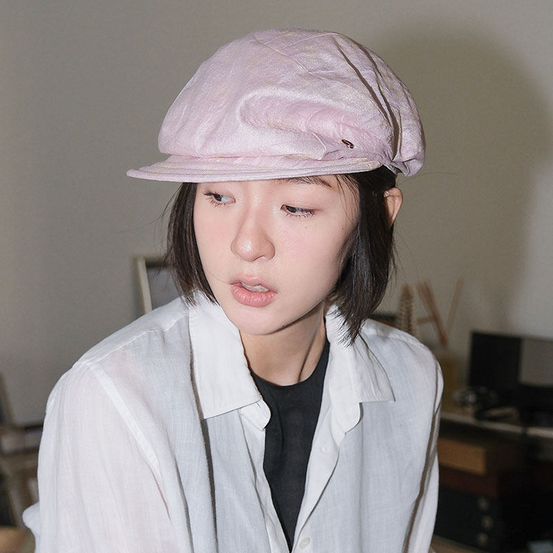 JOJOKUR 个性气质珠光紫色偏光色麻料结构主义不对称设计报童帽
