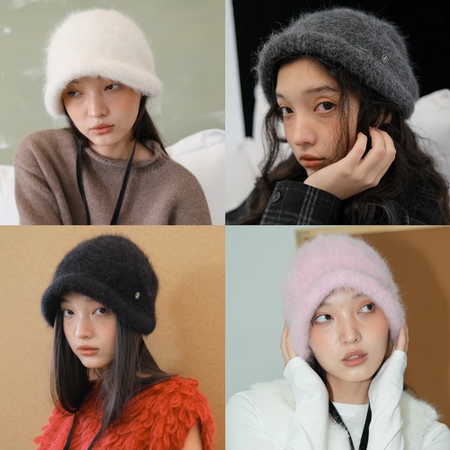 JOJOKUR 苏力羊驼毛拉毛工艺长绒保暖四色冬针织帽侍女帽波奈特帽