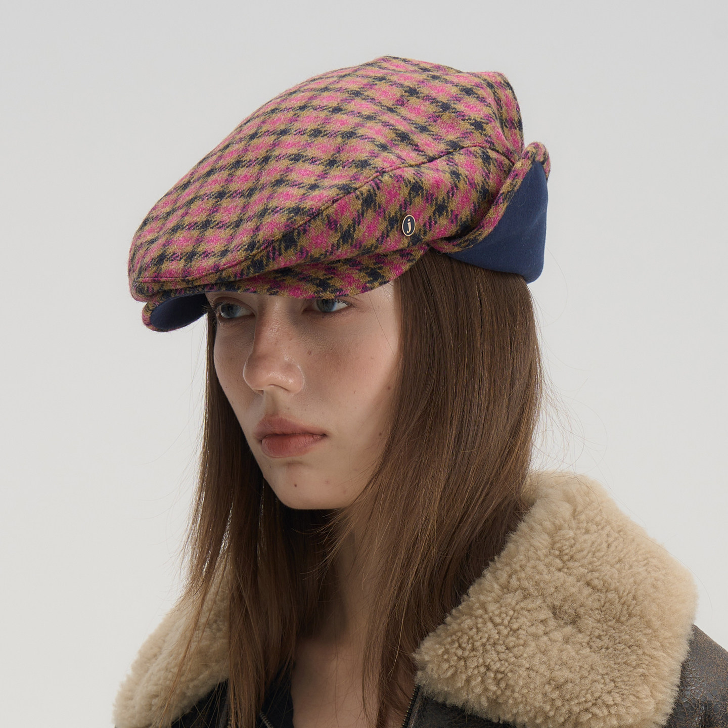 JOJOKUR 复古彩格粉棕色调可翻帽檐护耳细节造型小众前进帽鸭嘴帽,服饰配件/皮带/帽子/围巾,帽子,淘宝优惠券,粉丝福利购,淘宝优惠卷