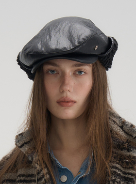 JOJOKUR 原创设计师品牌可变换造型翻帽檐黑色毛绒鸭舌帽秋冬皮帽