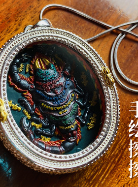 手绘擦擦唐卡立体彩绘莲师铁蝎嘎乌盒吊坠项链首饰佛牌莲花生大士