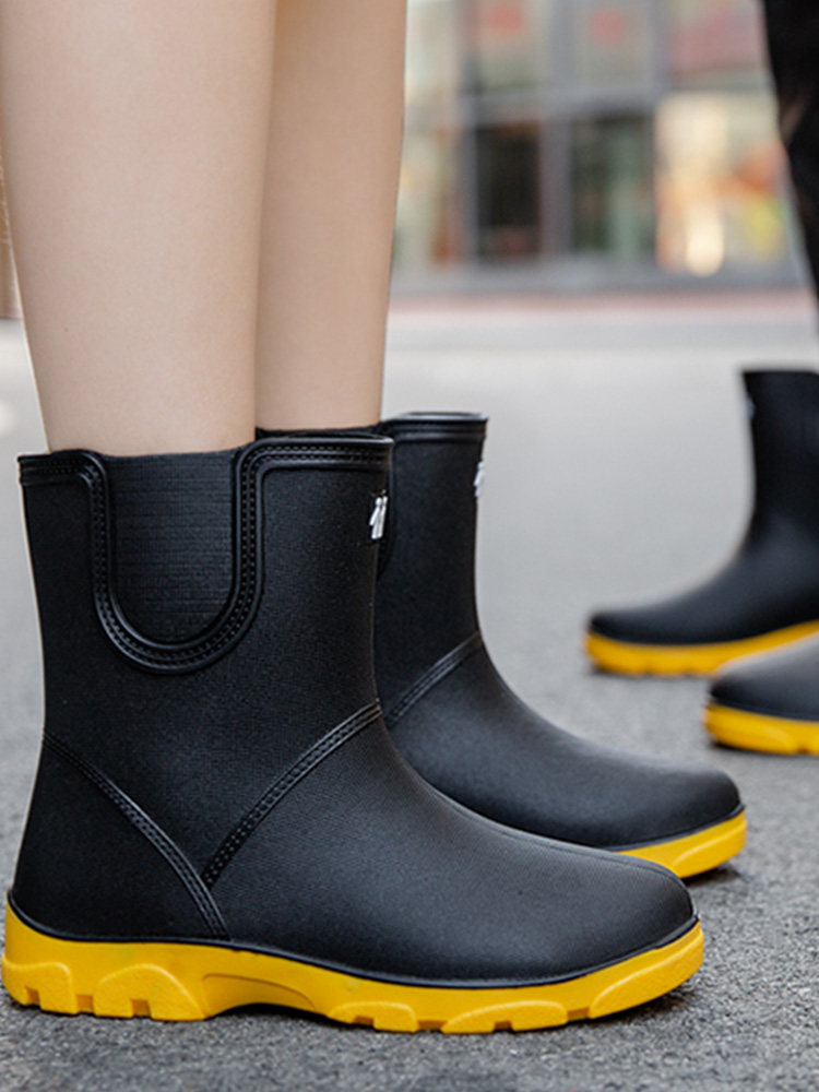 MENS MID-CUT RAIN BOOTS NON-SLIP WEAR-RESISTANT FISHING WATER SHOES ADULT LOW-TOP PLUS SIZE WOMENS FLEECE RUBBER SHOES KITCHEN RAIN BOOTS