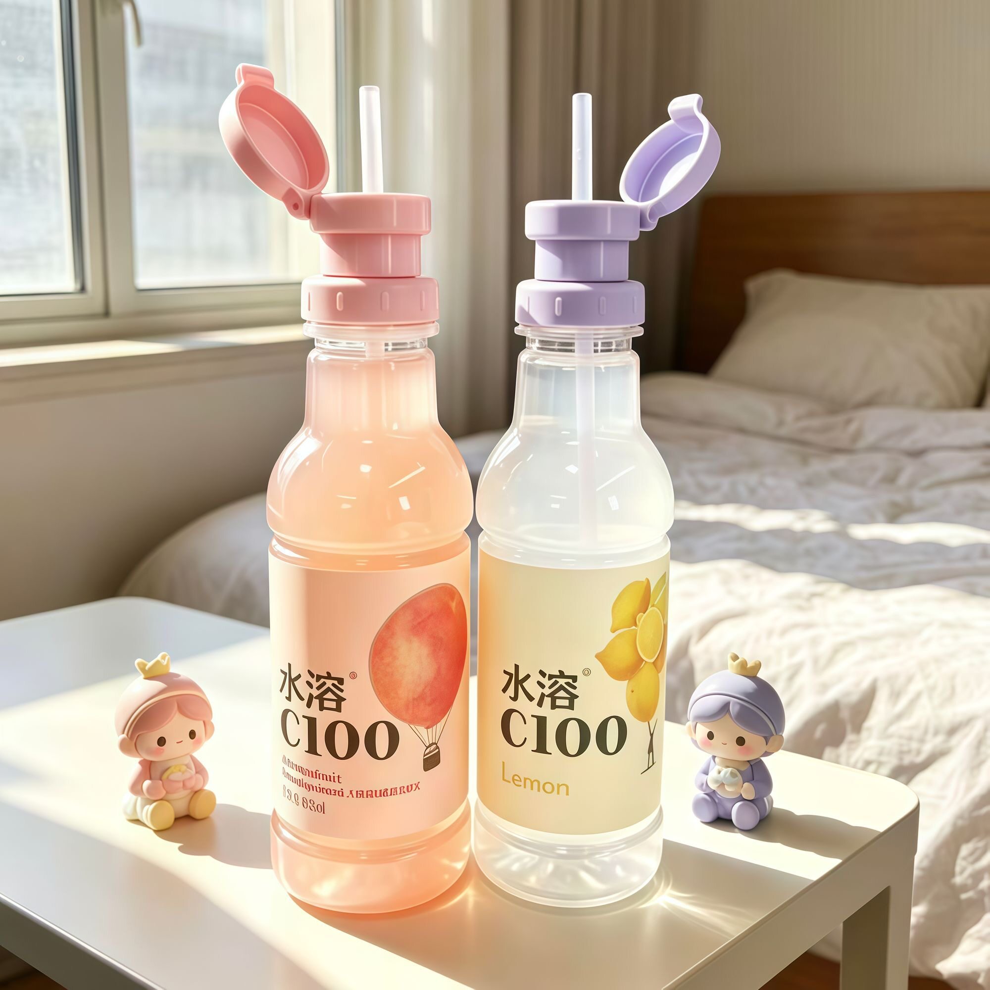 露思同款矿泉水吸管瓶盖紫色饮料三合一转换头大口径新款外出便携