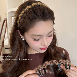 气质毛绒豹纹波浪发箍女蓬松纹理高颅顶洗脸压发头箍高级发饰发卡