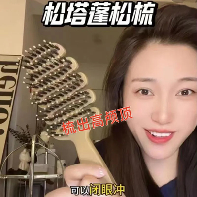 松塔猪鬃毛梳蓬松护法梳按摩