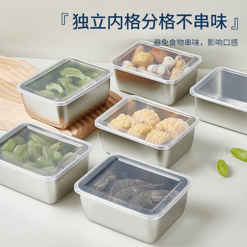 不锈钢保鲜盒收纳盒密封带盖食品盒商用摆摊野餐饭盒冰箱专用盒子-封面