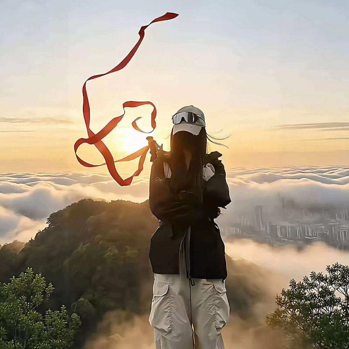户外爬山登山杖红飘带加长加宽丝带山顶氛围感拍照打卡记录小神器