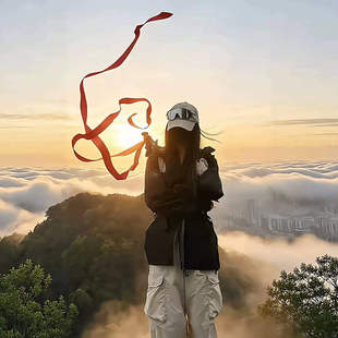 户外爬山登山杖红飘带加长加宽丝带山顶氛围感拍照打卡记录小神器