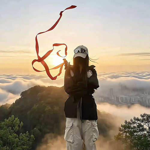 户外爬山登山杖红飘带拍照小神器