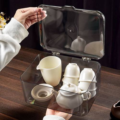 茶具收纳盒带盖防尘透明茶几桌面