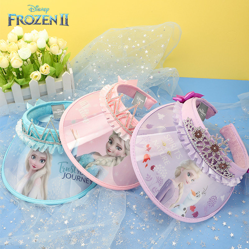 迪士尼儿童太阳帽女童春秋季女孩遮阳帽爱莎公主出游防晒空顶帽子