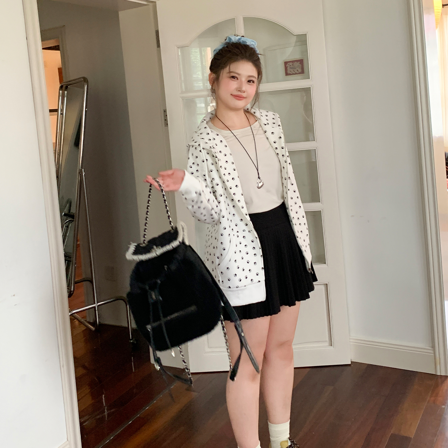 YUZI鱼子爪印连帽卫衣外套