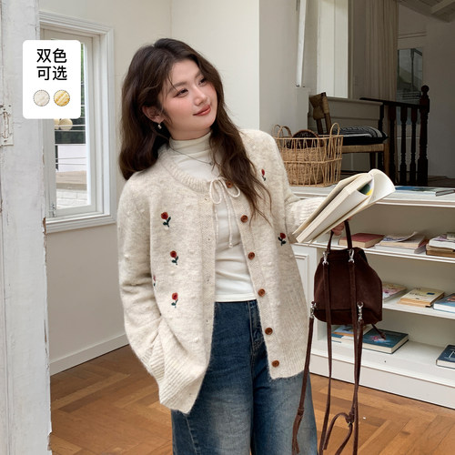 YUZI鱼子针织开衫特大码女秋冬