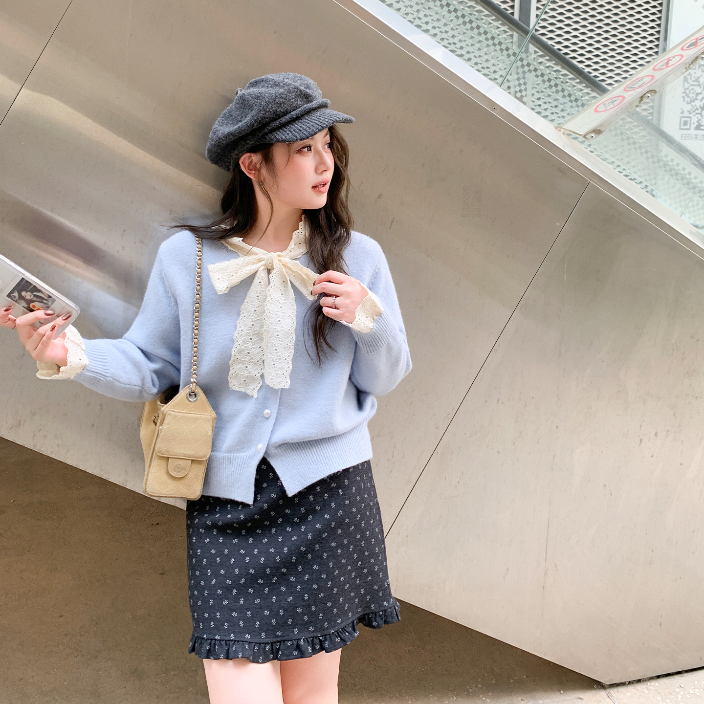 YUZI鱼子法式针织开衫甜美大码女