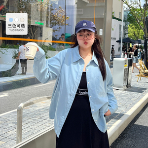 YUZI上衣衬衫基础百搭鱼子大码女装微胖mm显瘦遮肉200斤宽松减龄