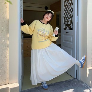 YUZI鱼子撞色圆领卫衣减龄大码 微胖mm显瘦遮肉200斤甜美少女 女装