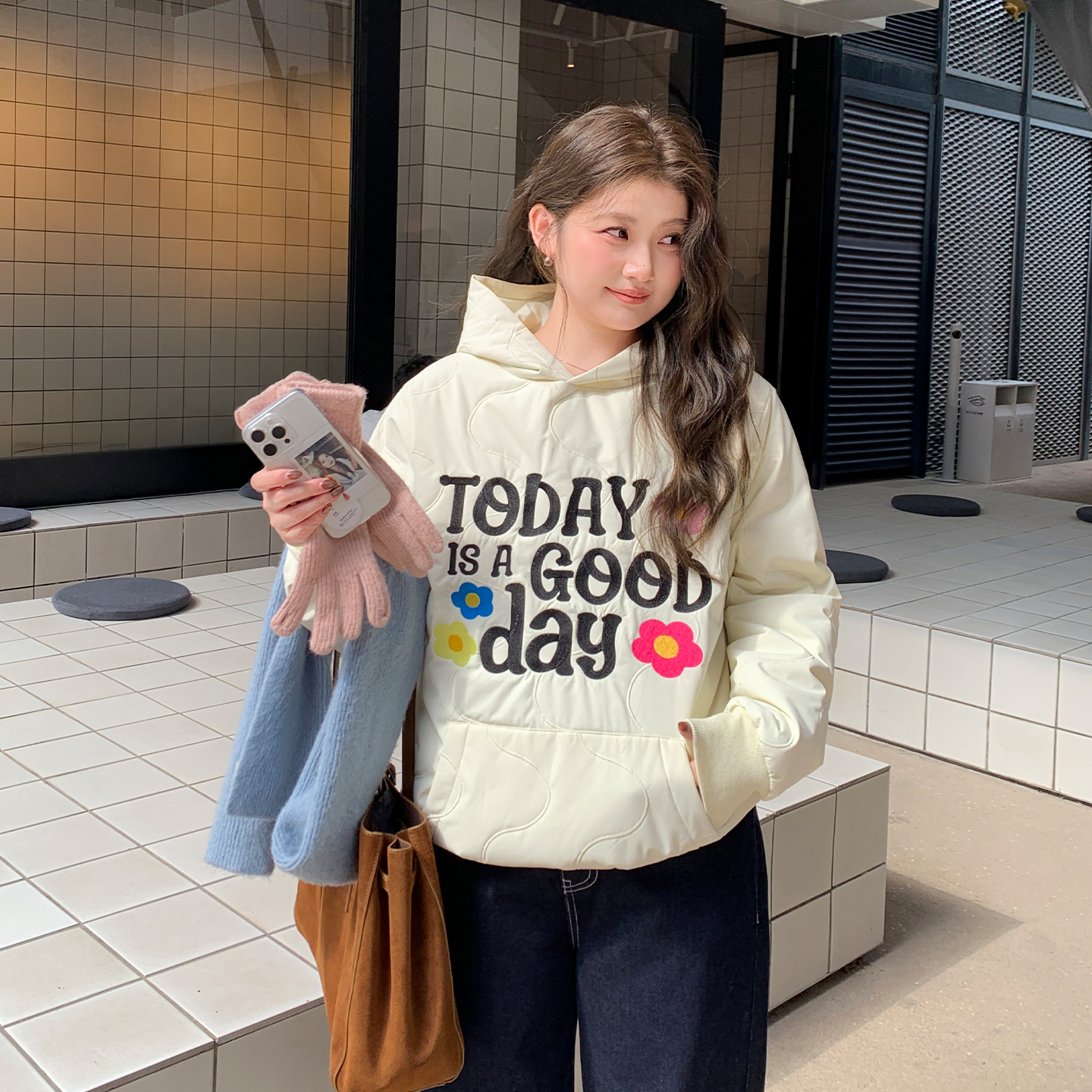 YUZI鱼子连帽夹棉卫衣秋冬大码女