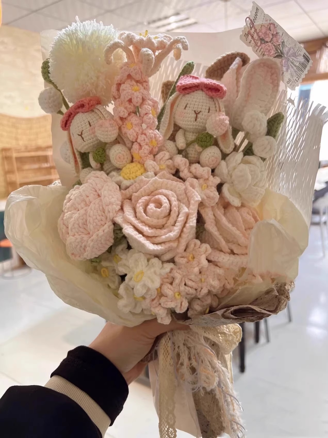 手工编织玫瑰花束diy材料包自制成品勾线手捧花送女朋友生日礼物