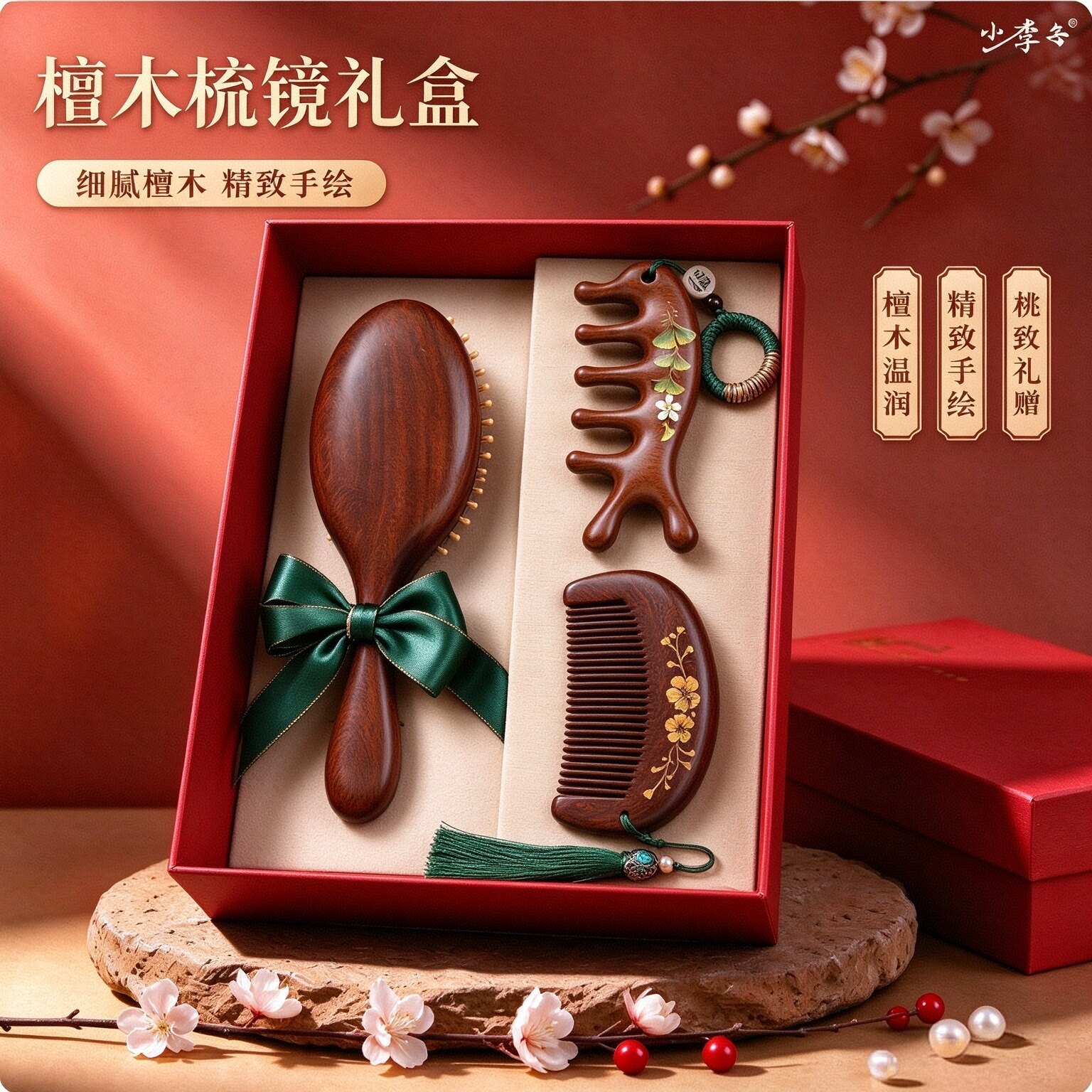 教师节送老师礼物檀木梳子礼盒开学季礼物按摩梳刻字气囊梳伴手礼