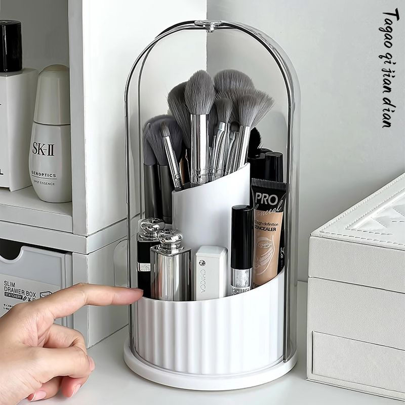 化妆刷收纳透明旋转开门桌面口红刷筒筒可旋转笔筒美妆化妆刷透明