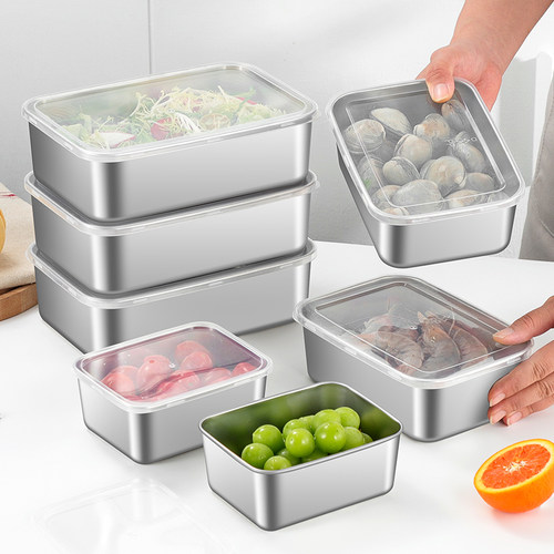 不锈钢保鲜盒带盖方盘食品级冰箱