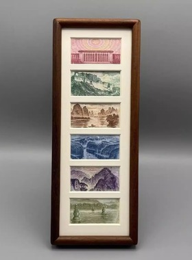 六连框黑胡桃相框增运多金画框摆台人民币装饰画简约轻奢立式摆台