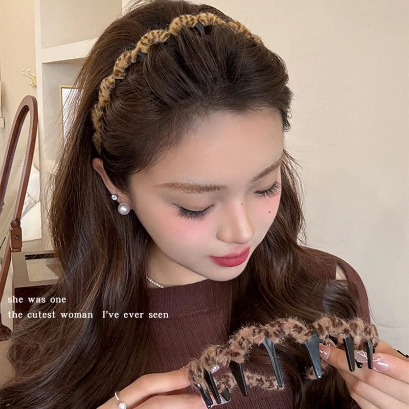 气质毛绒豹纹波浪发箍女蓬松纹理高颅顶洗脸压发头箍高级发饰发卡