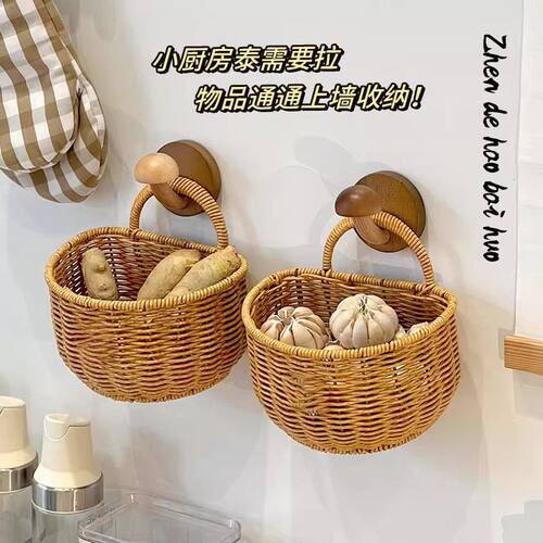 放葱姜蒜收纳神器壁挂式厨房专用挂钩挂架置物架生姜大蒜编织篮筐