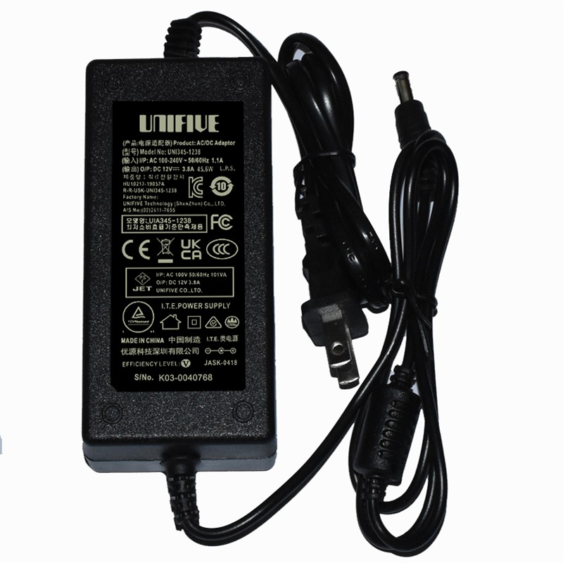 UNIFIVE优源科技DC12.0V3.8A  45.6W电源适配器型号UNI345-1238