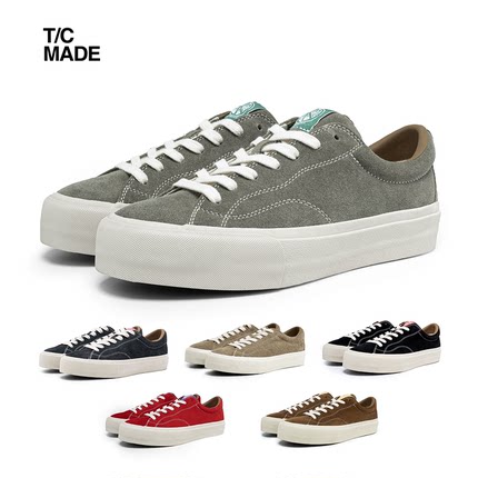 TCMADE 021翻毛皮低帮帆布鞋 厚底 增高复古日系潮男女滑板硫化鞋