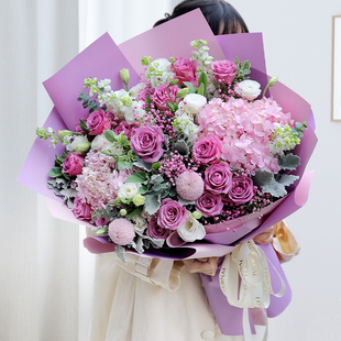 巨型超大玫瑰绣球花束生日鲜花速递同城全国配送女友北京上海花店