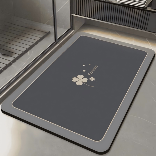 硅藻泥厨房浴室防滑地垫家用吸水脚垫简约四叶草可手洗正方形