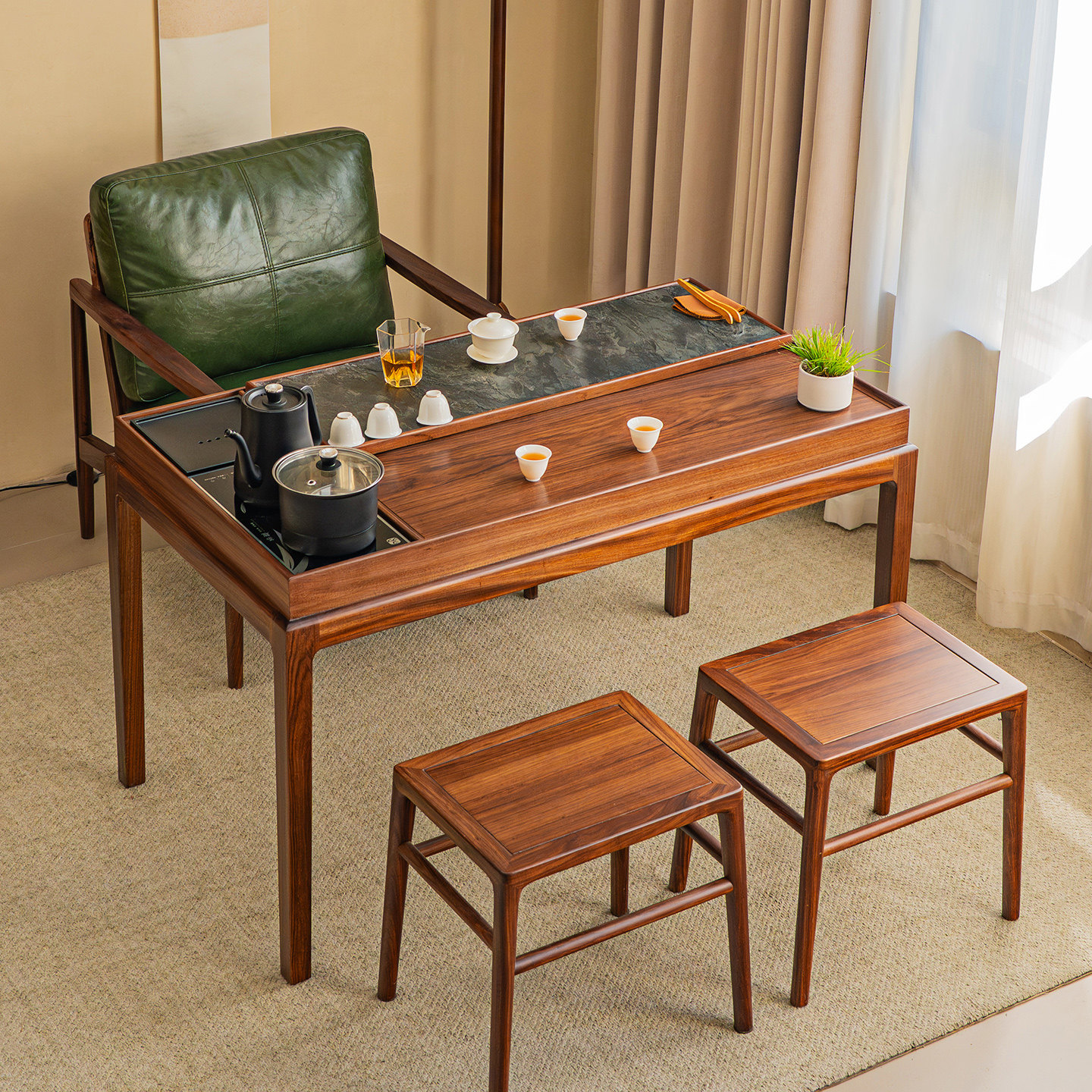 2026新款高端阳台泡茶桌 进口FAS实木茶桌 居家小户型新中式木桌