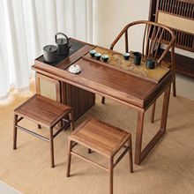 新中式茶桌椅组合北美黑胡桃木色茶室实木泡茶台阳台小茶桌椅组合