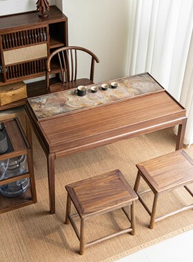 北美黑胡桃木新中式实木家用阳台收纳茶台茶桌高端客厅小户型茶桌