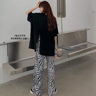 白色T恤女短袖宽松春夏韩版设计感时尚个性侧开叉中长版潮insT恤