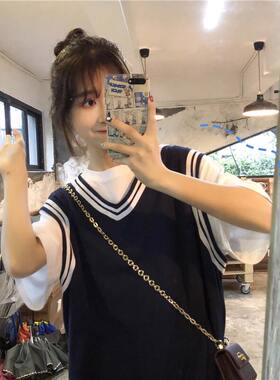假两件背心短袖t恤女2025