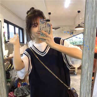 假两件背心短袖t恤女2025新款夏季韩版欧货宽松中长版运动篮球服