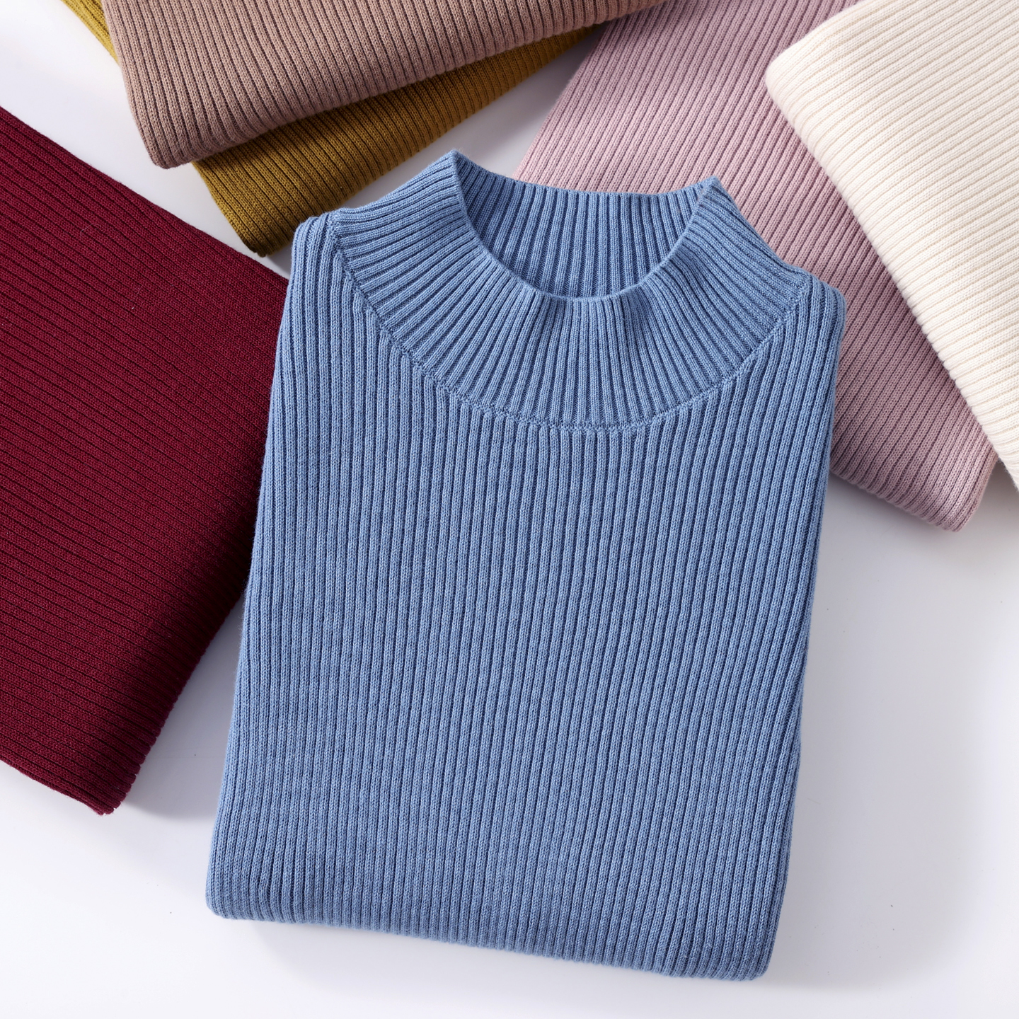 不起球纯棉线半高领修身针织衫女毛衣秋冬新款纯色内搭打底衫上衣