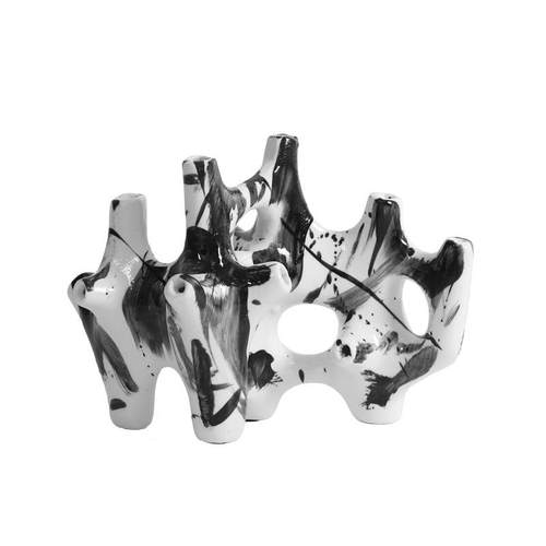 简约现代杨桃花器黑色手绘几何花瓣造型餐厅桌样板间茶几书柜摆件