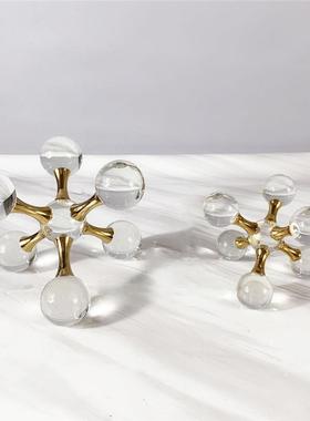 现代简约欧式几何水晶玻璃分子球书镇摆件样板房售楼处软装饰品