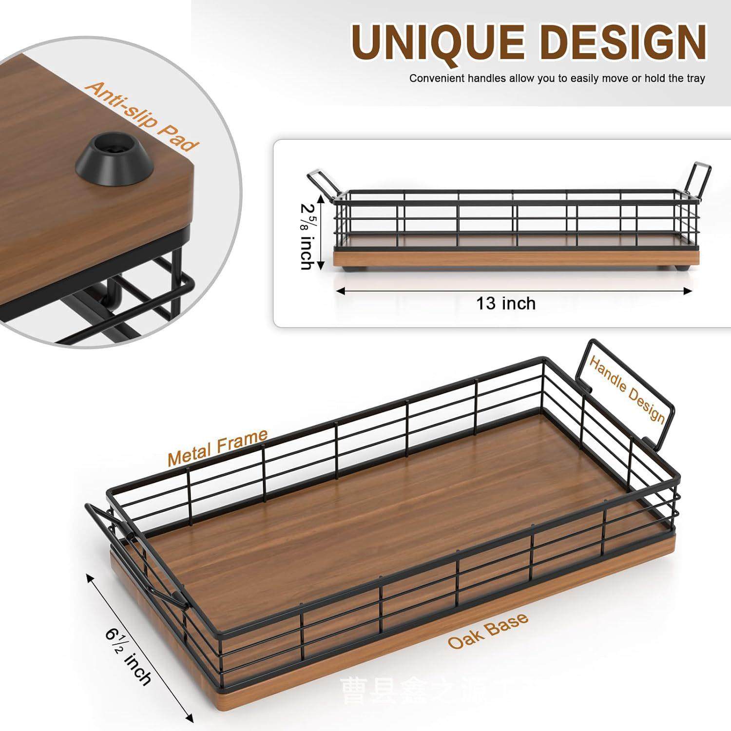 木质收纳架台面浴室用品整理架带把手铁艺置物篮厨房实木收纳筐,收纳整理,书桌收纳置物架,淘宝优惠券,粉丝福利购,淘宝优惠卷