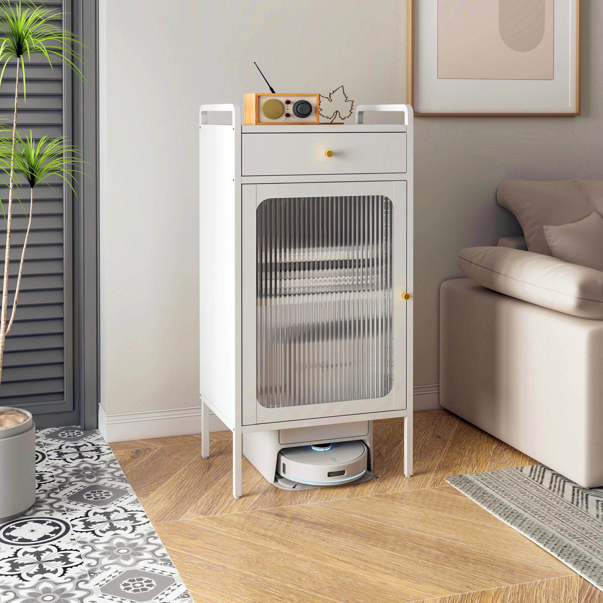 扫地机器人置物架客厅置物架带柜门床头柜卧室床边落地收纳架子