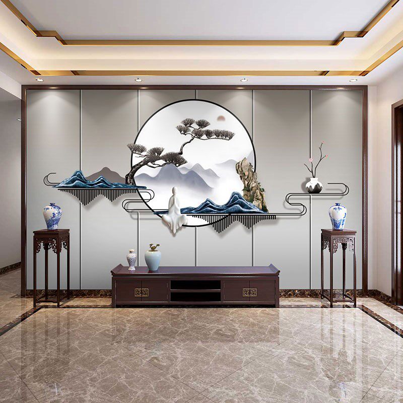 大气3d壁画新中式轻奢山水电视墙壁纸客厅沙发墙纸卧室背景墙壁布