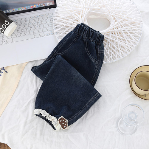 女童深色束脚牛仔裤休闲长裤柔软