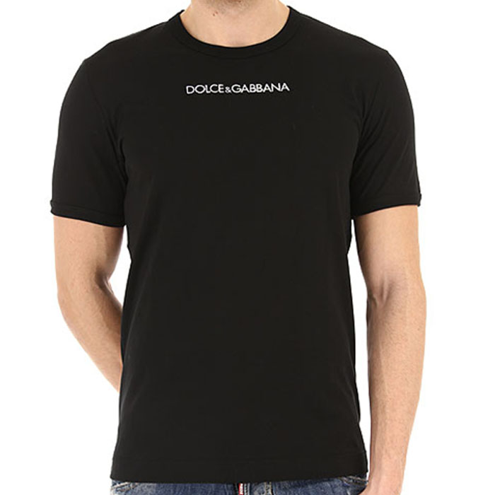 Dolce Gabbana杜嘉班納DG18春夏新款男士字母logo藍黑短袖圓領T恤