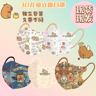 学生专用立体透气口罩 12岁儿童可爱印花卡皮巴拉3D立体独立包装