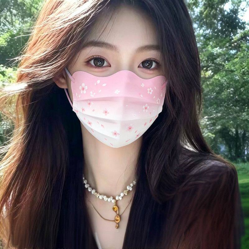 樱花色系波浪蝶形成人口罩三层一次性透气口罩独立装舒适显脸小