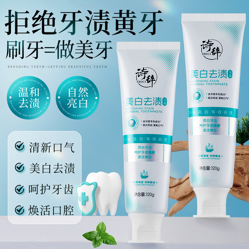 诗辞去渍融渍亮白温和清洁残留清新口气祛黄洁齿牙膏正品中国大陆